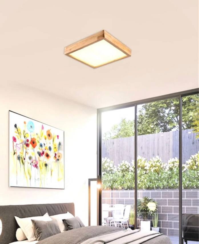 Ahşap Çerçeve 30x30 cm Tavan Beyaz LED Aydınlatma Avize  - 1