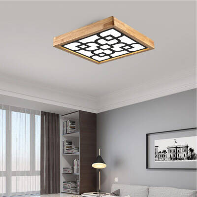 Ahşap Çerçeve Motif Baskılı Tavan LED Aydınlatma Avize 