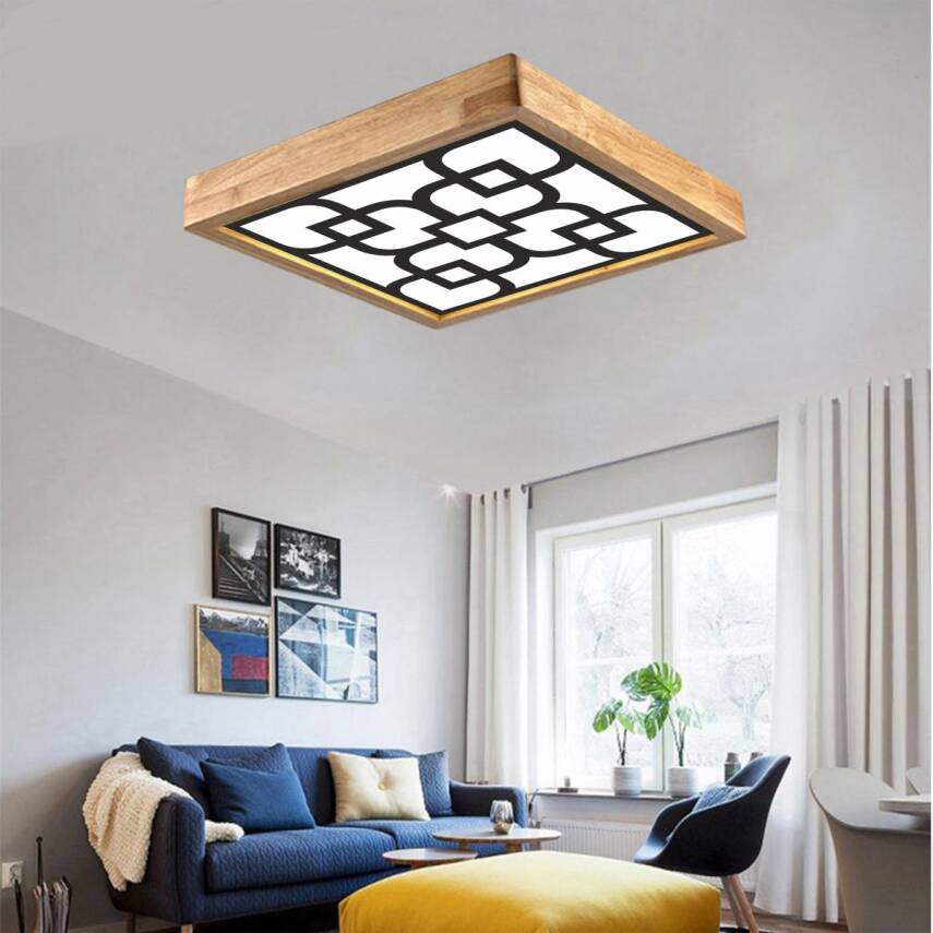 Ahşap Çerçeve Motif Baskılı Tavan LED Aydınlatma Avize  - 2