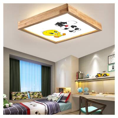 Ahşap Çerçeve Motif Baskılı Tavan LED Aydınlatma Avize   