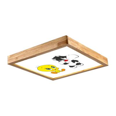 Ahşap Çerçeve Motif Baskılı Tavan LED Aydınlatma Avize    - 2