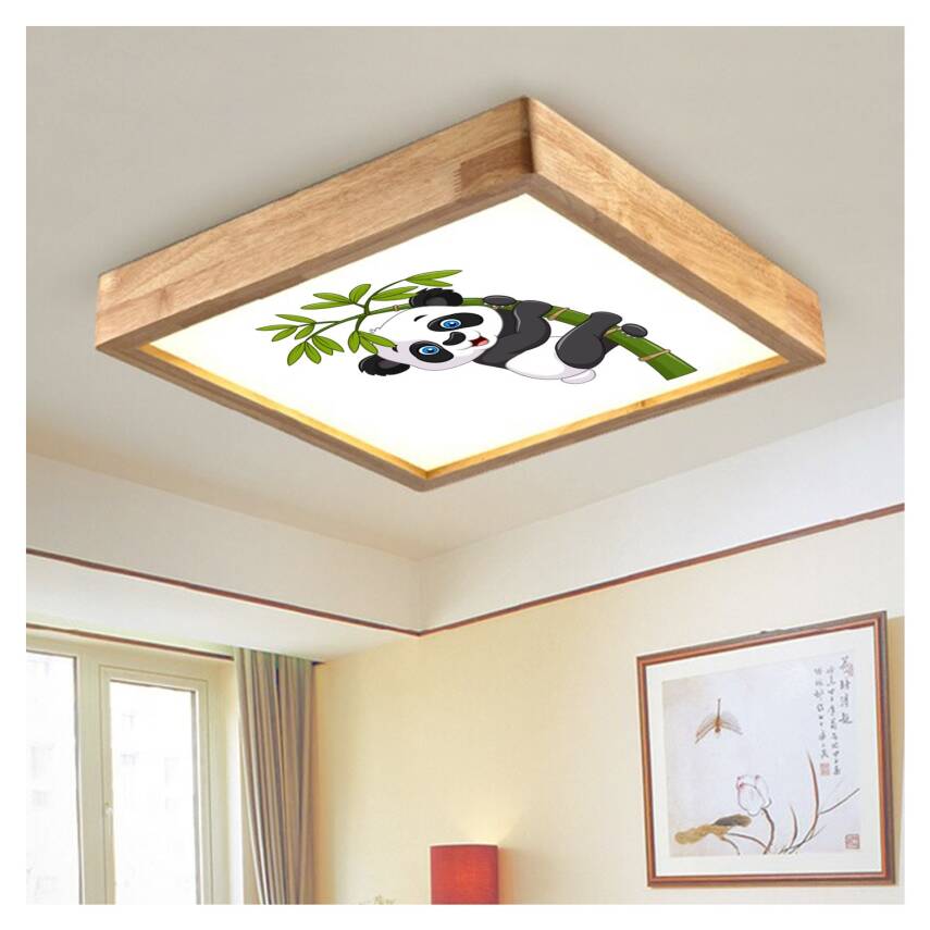 Ahşap Çerçeve Motif Baskılı Tavan LED Aydınlatma Avize    - 1