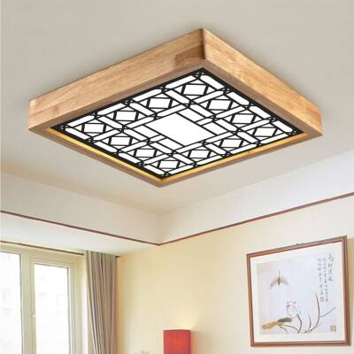 Ahşap Çerçeve Motif Baskılı Tavan LED Aydınlatma Avize   