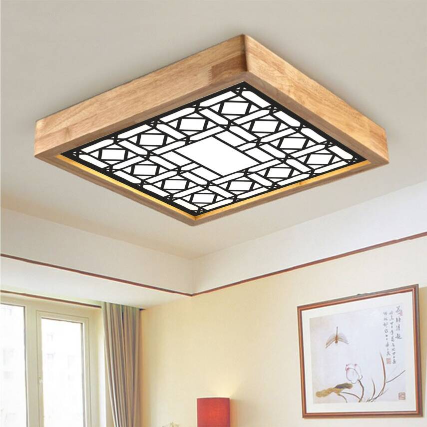 Ahşap Çerçeve Motif Baskılı Tavan LED Aydınlatma Avize    - 1