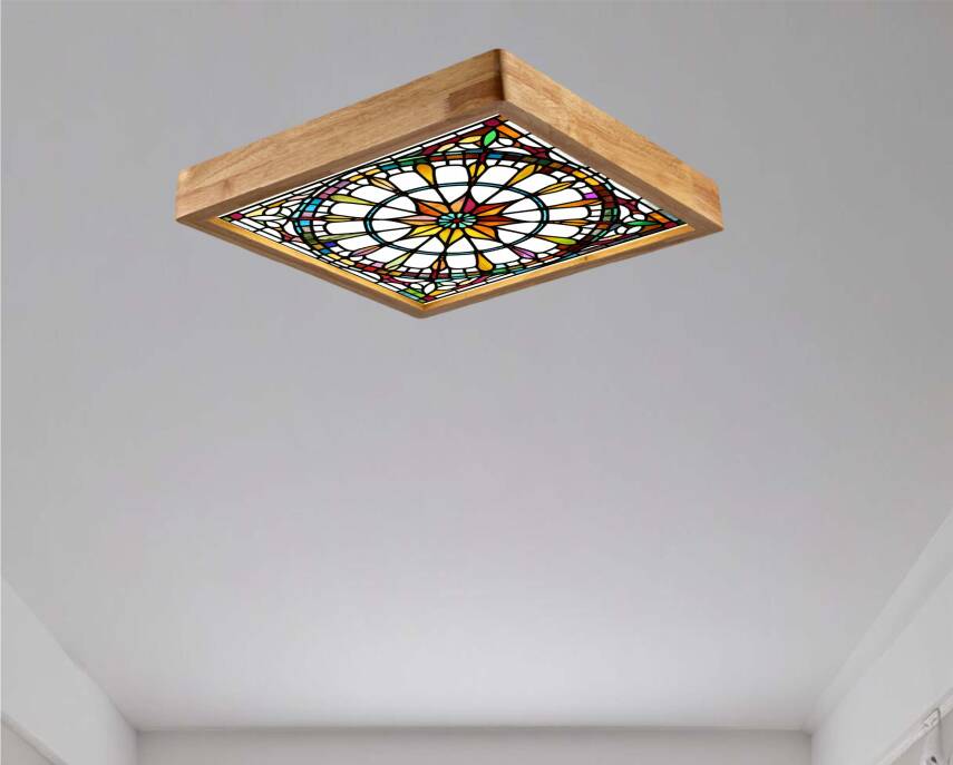 Ahşap Çerçeve Motif Baskılı Tavan LED Aydınlatma Avize - 3