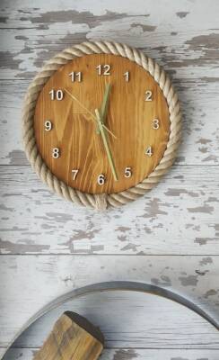 Özel Tasarım Doğal Masif Ahşap Jüt Halatlı Duvar Saati - Rustik Dekoratif Saat