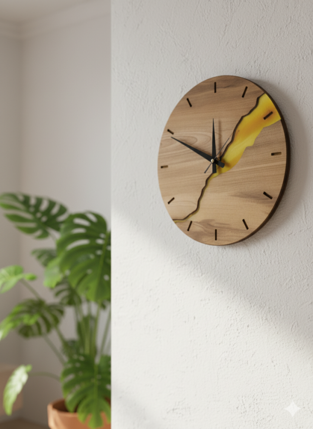 Kintsugi Serisi Ahşap Tasarım Duvar Saati - 2