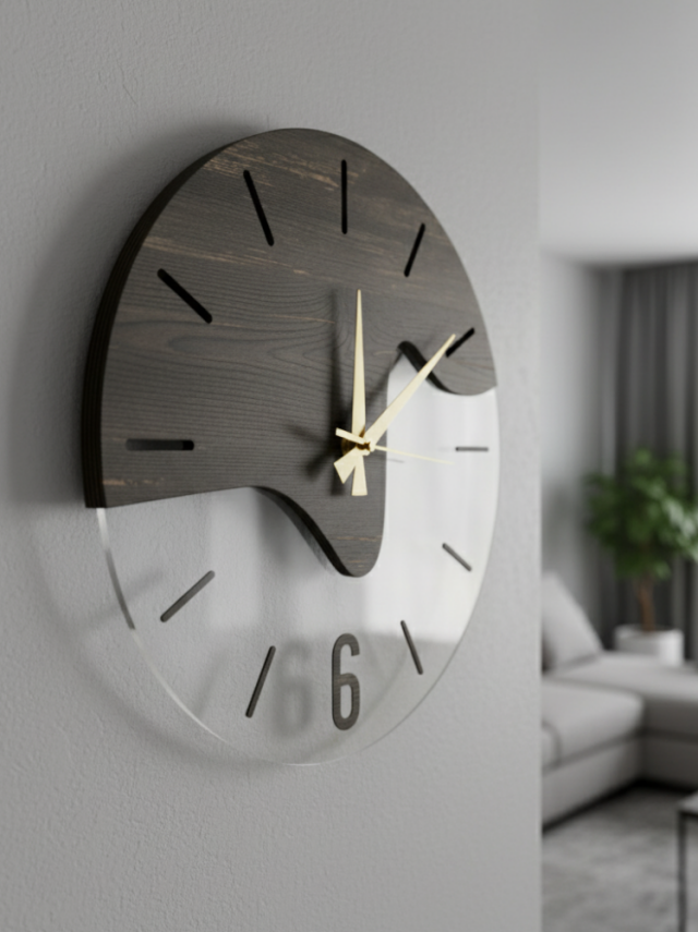 The Horizon 06 Ahşap ve Şeffaf Akrilik Tasarım Duvar Saati - 2